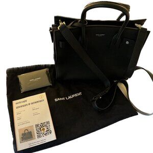 Yves Saint Laurent Logo Leather Baby Sac De Jour Bag Black NWOT